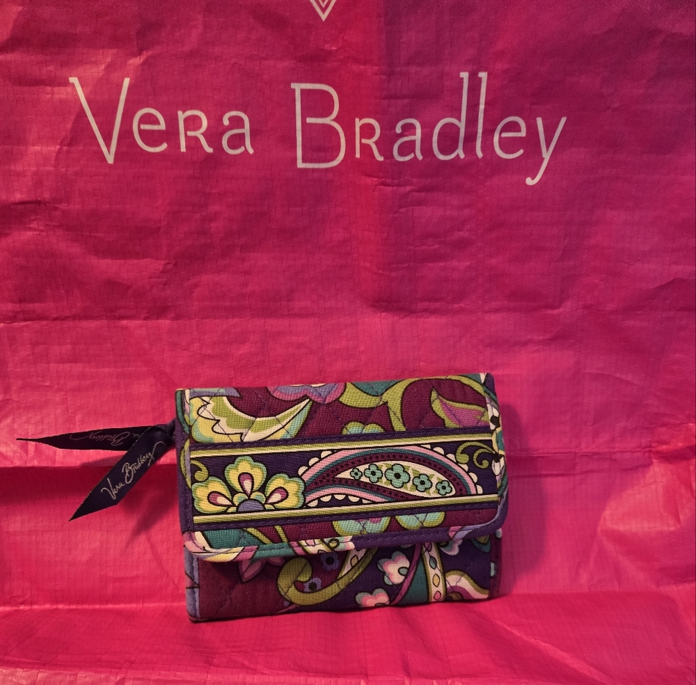 Vera Bradley Pink and Green Wallet with Bold Patterns